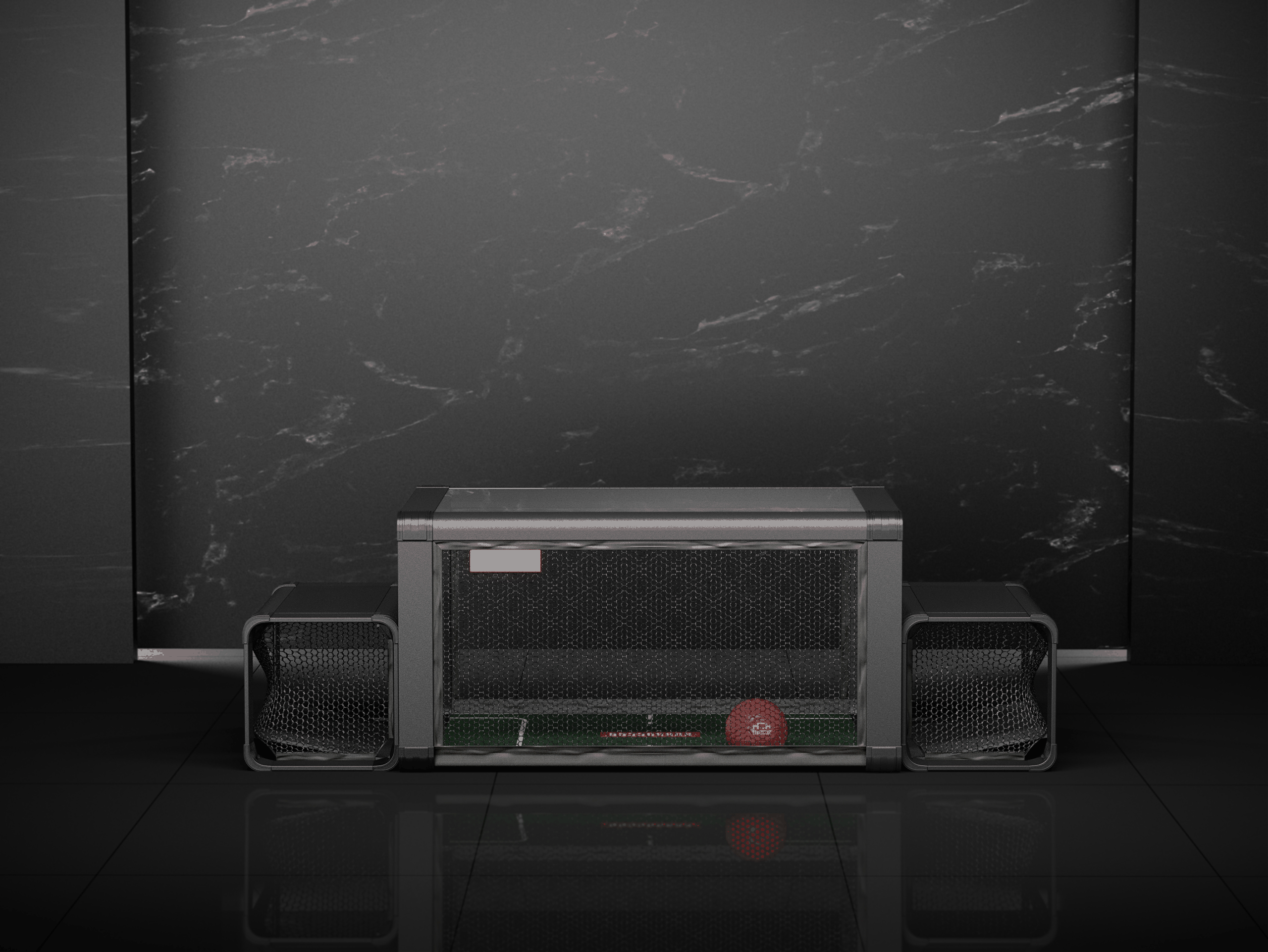 Subsoccer S7 durable indoor and outdoor table soccer game with black frame and red ball on sleek black marble background